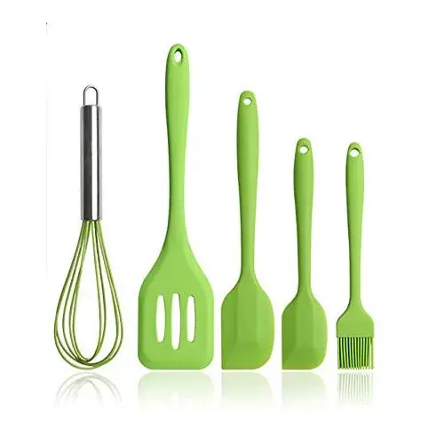 JunbosiKitchenware Silicone Kitchenware Set Scraper 5 Piece Set Baking Tool Set Pot Spatula Silicone Scraper,Green