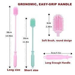 Silicone Bottle Cleaning Brush, 2 Pack Water Bottle Brush with Long Handle, Kitchen Cleaning Brush for Cleaning Baby Bottles, Hydroflasks, Vase and Narrow Neck Bottles