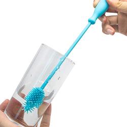 Best Small Bottle Brush Cleaning Tool - 100% Silicone - No Scratch - Anti-Bacteria - Cleans Sports Bottles, Fruit and Tea Infusers, Tubes, Baby Bottles, Breast Pumps, Perfect for Small Spaces (Blue)