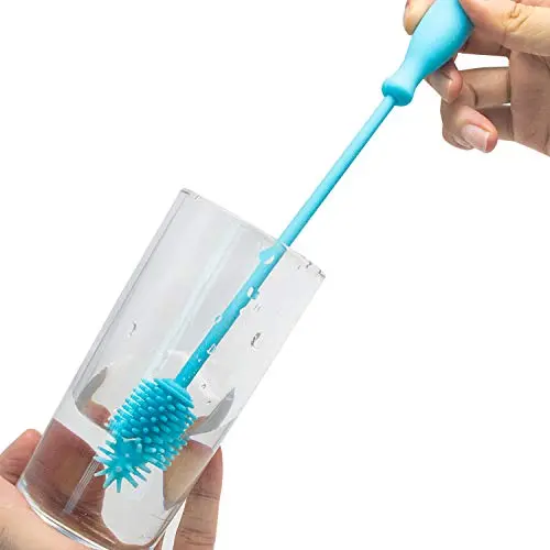 Best Small Bottle Brush Cleaning Tool - 100% Silicone - No Scratch - Anti-Bacteria - Cleans Sports Bottles, Fruit and Tea Infusers, Tubes, Baby Bottles, Breast Pumps, Perfect for Small Spaces (Blue)