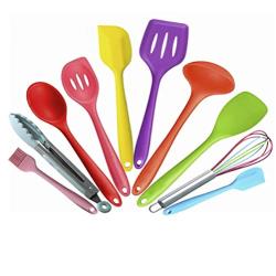 Color Silicone Kitchenware 10-Piece Non-stick Cookware Silicone Kitchenware Set Eco-friendly Cooking Shovel Tools MATCHANT (Color : Multicolor)