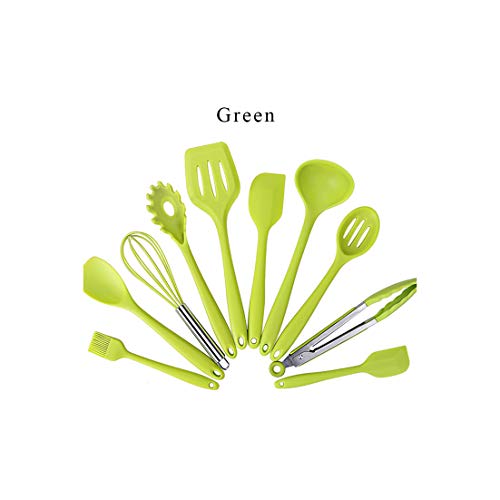 10Pcs/Set Kitchenware Silicone Heat Resistant Kitchen Cooking Utensils Non Stick Kitchen Baking Cooking Tool Sets,Green