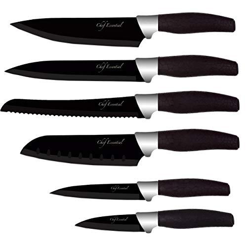 Chef Essential 6 Piece Knife Set With Matching Sheaths, Black