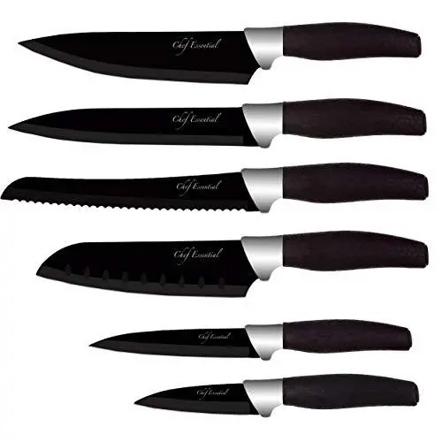 Chef Essential 6 Piece Knife Set With Matching Sheaths, Black