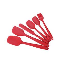 Kitchen tools BBQ brush set silicone kitchenware set of 6 baking tools heat-resistant shovel kitchen cooking, baking and blending appliances (red)