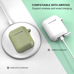 AirPods Case, Silicone Cover with U Shape Carabiner,360°Protective,Dust-Proof,Super Skin Silicone Compatible with Apple AirPods 1st/2nd (Army Green)