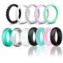 HDSUDCG Silicone Wedding Ring Bands for Women 12 Pack Size 4 5 6 7 8 9 Womens Thin Stackable & Glitter Powder Rubber Wedding Band Rings 5.7mm & 3mm Wide