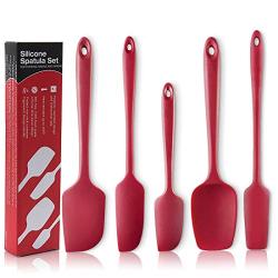 Silicone Spatula Set 5-Piece, NOVASTARCK Heat-Resistant One Piece Design Seamless Rubber Spatula Spoonula Dishwasher Safe for Mixing Cooking & Baking (Cherry Red)