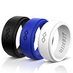 Rinfit Silicone Wedding Ring for Men 1 or 3 Rings Pack. Designed, Safe & Soft Mens Silicon Rubber Bands. Comfortable & Durable Wedding Band Replacement. U.S. Design Patent Pending. Size 7-14