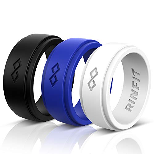 Rinfit Silicone Wedding Ring for Men 1 or 3 Rings Pack. Designed, Safe & Soft Mens Silicon Rubber Bands. Comfortable & Durable Wedding Band Replacement. U.S. Design Patent Pending. Size 7-14