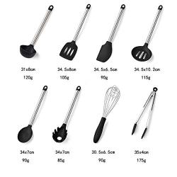 Gwjs Silicone Stainless Steel Kitchenware, Non-stick Heat-resistant Cookware Cooking Utensils Kitchen Gadget Kitchen Tools-black 35cm(14inch)