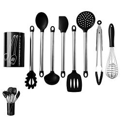 Fenrs Kitchen Utensil Set Silicone Cooking Utensil Set 9pcs/set Black Silicone Kitchenware Set Heat Resistance Kitchen Cooking Utensil Tools Best Kitchen Gadgets Kitchen Tool Set Gift