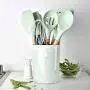 Multi Function Kitchen Utensil Set Green Silicone Kitchenware Set Cooking Utensil With Storage Bucket Kitchen Supplies