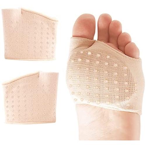 Ball of Foot Cushions Sleeves Forefoot Pads 【Poron Pad - Made in USA】Metatarsal Pads Soft Fabric Support Pain Relief Foot Health Care Tight Fitting Feet for Women and Men (Beige, Free Size)