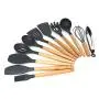 11 Pcs Non-Stick Silicone Kitchen Set - Cooking Utensils Heat Resistant Kitchenware Wooden Handle Turner Spoon Spatulas Stainless Steel Storage