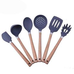 Hjyi Silicone Kitchen Cooking kitchenware resistant to high temperature non-stick pot wooden handle silicone cooking spoon shovel (6-piece set)