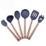 Hjyi Silicone Kitchen Cooking kitchenware resistant to high temperature non-stick pot wooden handle silicone cooking spoon shovel (6-piece set)
