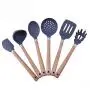 Hjyi Silicone Kitchen Cooking kitchenware resistant to high temperature non-stick pot wooden handle silicone cooking spoon shovel (6-piece set)