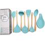 Premium Silicone Cooking Utensils Set, 8 Piece Kitchen Utensil Set with Natural Wood Handles, BPA Free Turquoise Silicone Utensils, Safe Cooking Tools for Non-stick Cookware, Best Kitchen Gift