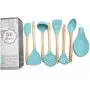 Premium Silicone Cooking Utensils Set, 8 Piece Kitchen Utensil Set with Natural Wood Handles, BPA Free Turquoise Silicone Utensils, Safe Cooking Tools for Non-stick Cookware, Best Kitchen Gift