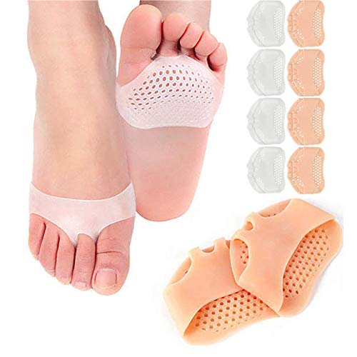 Ball of Foot Cushions Metatarsal Pads Silicone Forefeet Pad for Anti-rubbing and Pain Relief from Long-time Standing Elastic One Size for Men Women (1pcs incl. 5 white and 5 yellow pairs)