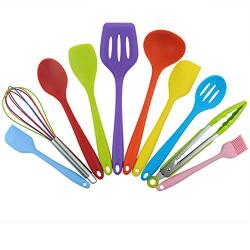 JunbosiKitchenware Silicone Kitchenware Set Kitchenware Set of 10 Nonstick Cookware Silicone Kitchenware Shovel Spoon Cooking,Multicolored
