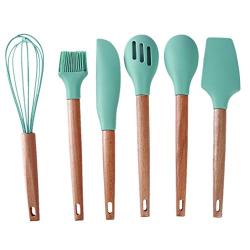 Firecolor 6pcs Silicone Kitchenware Wood Handle Spoon Suit Scraper Shovel Bakery Kitchen Tools Gift