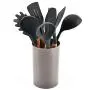 Silicone Kitchenware 9 Pieces of Gray Silicone and Wooden Kitchen Utensils Set Including Kitchen Bucket, Kitchenware