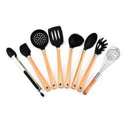 Alter-K-DJ 9 Sets of Silicone Handle with Wooden Handle Cooking Shovel Spoon Eggbeater Kitchen Tools Kitchenware Set