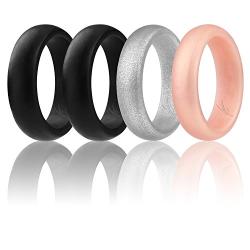 ROQ Silicone Wedding Ring for Women, Affordable Silicone Rubber Wedding Bands, 7 Packs, 4 Pack & Singles - Glitters & Metallic - Rose Gold, Silver, Pink, Black, Blue