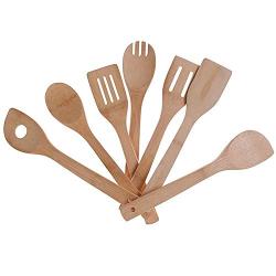 Moligh doll Bamboo Cooking Utensils Set, 7 Pack Kitchen Tools Wooden Spoons and Spatula 11.8, Best for Non Sticky Pans and Cookware