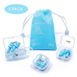 Reusable Silicone Ear Plugs - ANBOW Waterproof Noise Reduction Earplugs for Sleeping, Swimming, Snoring, Concerts, 32dB Highest NRR, 3 Pairs with Bonus Travel Pouch