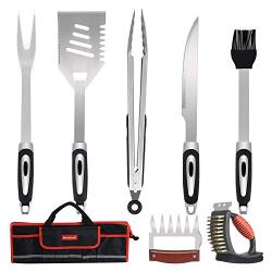 Utoolmart BBQ Grill Set Stainless Steel, Professional Barbecue Grill Tool Set for Barbecue Spatula, Tongs, Fork, Knife,Meat Claws and Basting Brush,Cleaning Brush 1pcs