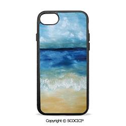 SCOCICI Non-Slip Drop Protection Smart Cell Phone Case Tropical Sandy Beach Pure Waves Tranquil Ocean Under Clouds Summer Scenery Decorative Compatible with iPhone 7