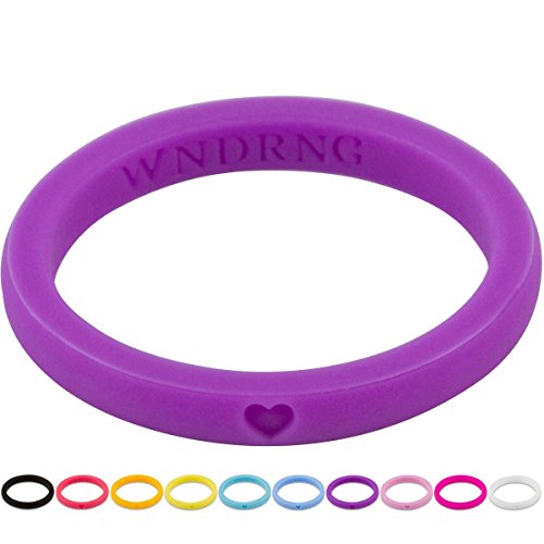 LearnFitFun Silicone Wedding Rings for Women. Thin Stackable Rubber Engagement Bands Single or Set of 10 Rings. Size 4-10 WNDRNG
