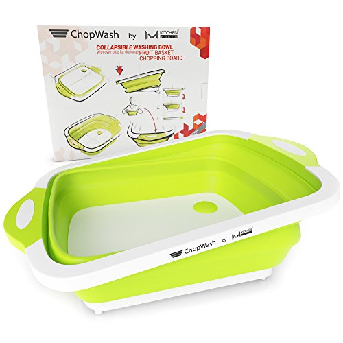 ChopWash by M KITCHEN WORLD Collapsible Dish Tub | Cutting Board | Chopping & Slicing | Washing Bowl with Own Plug for Drainage | Easy Storage | 3 in 1 Multipurpose Multifunctional Kitchen Gadget