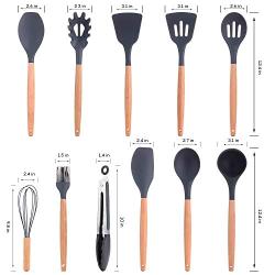 SHUHAO Kitchenware Set Silicone Cookware, 11 Pieces of Natural Wooden Handle Cookware Without BPA Kitchen Gadget Cookware Set, Suitable for Cooking