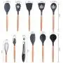 Silicone Cookware Set, 11 Non-Stick Heat-Resistant Silicone Kitchenware, Wooden Handles, Best Kitchen Tool Gadgets, Suitable for Cooking