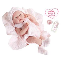 JC Toys La Newborn All-Vinyl-Anatomically Correct Real Girl 15" Baby Doll in Pink Knit Outfit and Accessories, Designed by Berenguer.