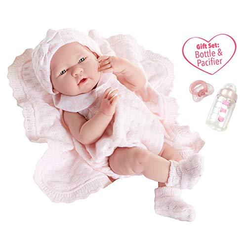 JC Toys La Newborn All-Vinyl-Anatomically Correct Real Girl 15" Baby Doll in Pink Knit Outfit and Accessories, Designed by Berenguer.