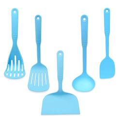 Yuybei-Home Silicone kitchenware 5-Piece Blue Silicone Kitchen Utensils Cooking Utensils Set for Nonstick Cookware Includes Slotted Turner and More Nonstick Heat Resistant Tools