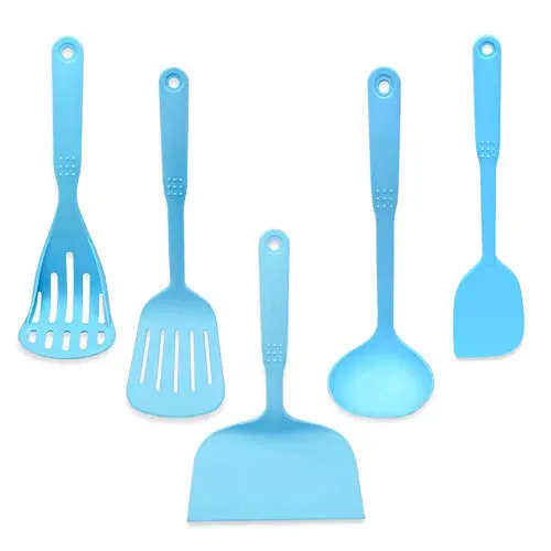 Jdeepued Silicone kitchenware 5-Piece Blue Silicone Kitchen Utensils Cooking Utensils Set for Nonstick Cookware Includes Slotted Turner Silicone Kitchen Utensils (Color : Blue, Size : 5 Piece Set)