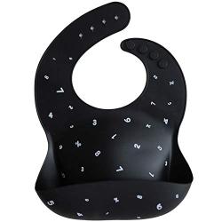 Mushie Silicone Baby Bib | Adjustable Fit Waterproof Bibs (Numbers Black)