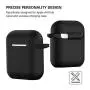 AirPods Case, Silicone Cover with U Shape Carabiner,360°Protective,Dust-Proof,Super Skin Silicone Compatible with Apple AirPods 1st/2nd (Black)