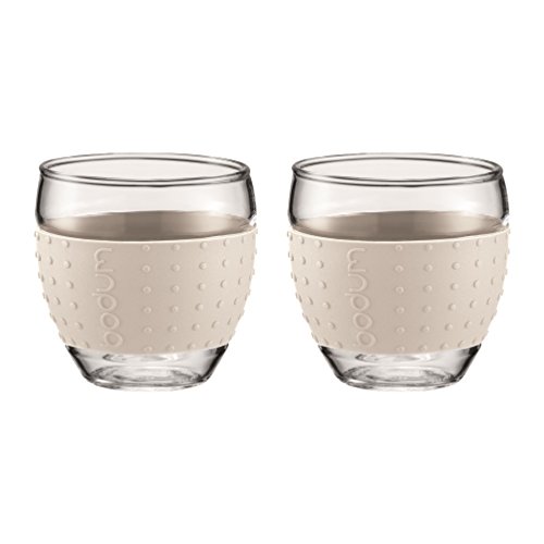 Bodum 3-Ounce Pavina Glasses with Silicone Grip, White, Set of 2