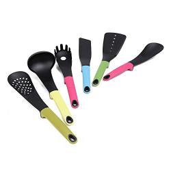 6 Piece Kitchen Utensils, CONMING Multicolor Silicone Non-stick Kitchenware Heat Resistant Kitchen Cooking Including Slotted Spatula, Rice Spoon, Flat Spatula, Spaghetti Server, Colander, Soup Ladle