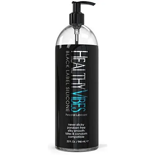 Silicone Based Personal Lubricant by Healthy Vibes, 32 Oz Long Lasting Sex Lube for Sensitive Skin on Women, Men, and Couples, Intimate Black Label (Paraben & Glycerin Free)