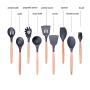 KAIDELIN Eco Friendly 9 Pieces Silicone Kitchen Utensils Set with Natural Wooden Handle Heat Resistant Non-Stick Pan Kitchenware Nonstick Spoon Scoop Soup Spoon Spatula (5)