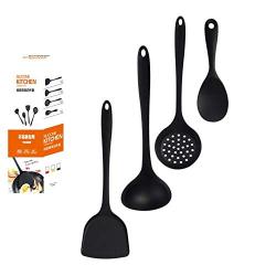 Kitchen Silicone Kitchenware Set of 4, Cooking Silicone Appliance Set, Non-Stick Heat-Resistant Silicone Silicone Spoon Shovel Kitchen Supplies Kitchen Set, black