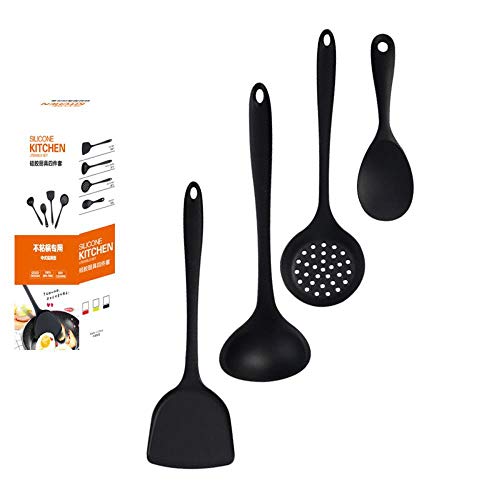 Kitchen Silicone Kitchenware Set of 4, Cooking Silicone Appliance Set, Non-Stick Heat-Resistant Silicone Silicone Spoon Shovel Kitchen Supplies Kitchen Set, black